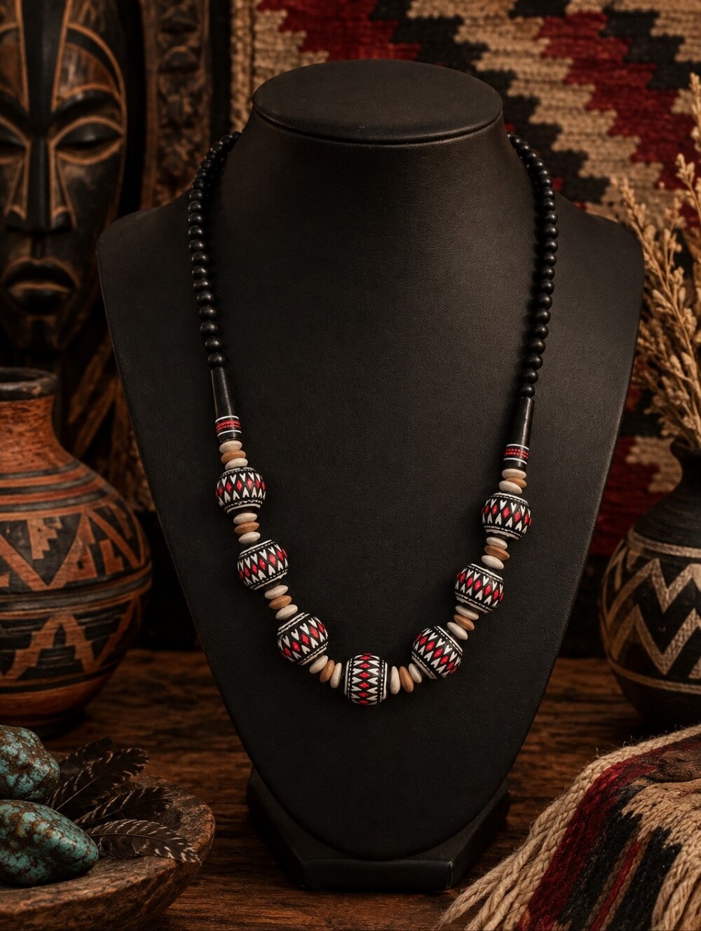 Tribal Wooden Beaded Necklace